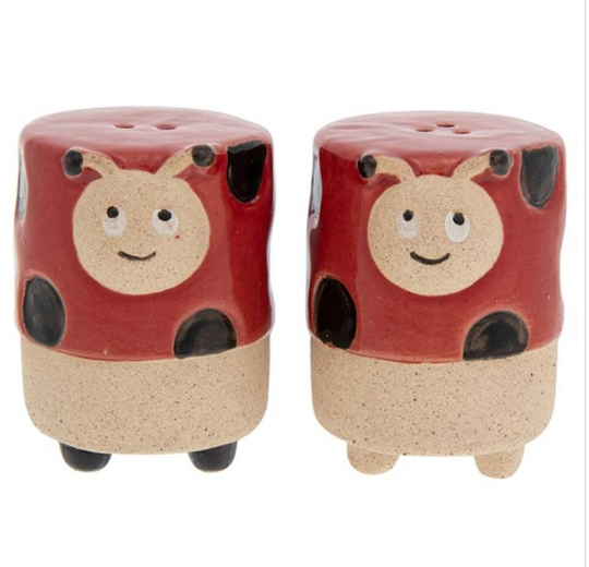 Ladybird Lady Bug Salt & Pepper Shaker Cruet Set By Pot Pals Set Of Two Pottery Novelty Gift Free UK Postage
