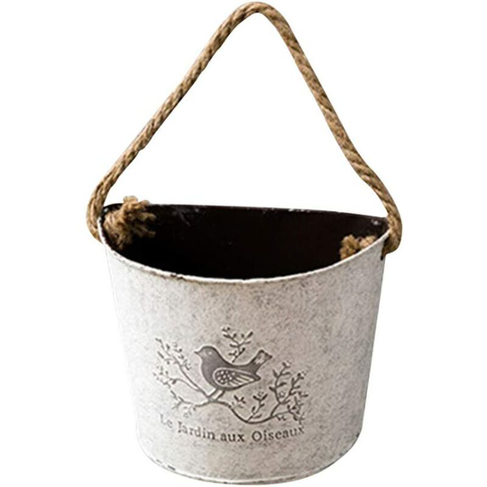 Echoo - Plant Pots Metal Half Round Wall Hanging Flower Pot Succulent Planter with Rope Wall Garden