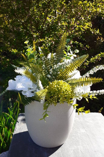 Faux Garden Outdoor Flowers, Artificial Flowers in Pot, Faux Planter, Grey Ceramic Decor