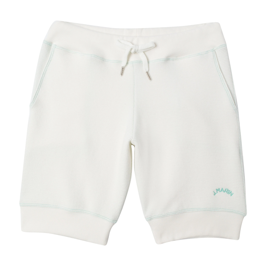 Womens Organic Thermal Shorts | Made in Los Angeles Natural With Marine Green Stitch