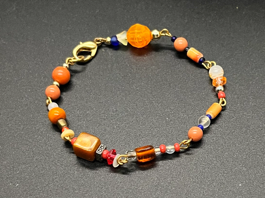 Orange & Gold Beaded Bracelet, Juicy Handmade Bracelet For Her, Bright Four-Seasons Jewelry