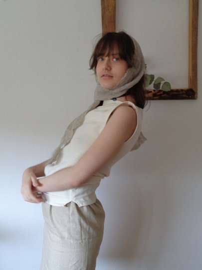 Outfit Nr. 19 // Spring-Summer 2021 Organic Linen Skirt With Double Gauze Top & Raw Scarve