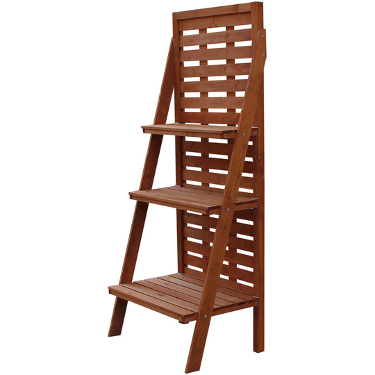 Three-Tier Plant Rack Outdoor Organiser Unit Ladder Design Storage - Natural - Outsunny