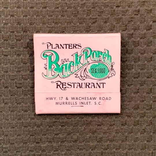 Vintage Matchbook, Planters, Back Porch Restaurant, Murrells Inlet South Carolina, with 30 Match Sticks, Free Ship in Usa