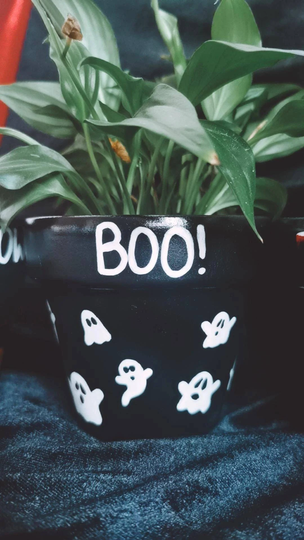 Halloween Ghost Boo Handpainted Plant Pot, 10cm Terracotta Planter