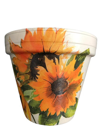 Sunflower Plant Pots , Decoupaged Garden Gifts, Sunflower Flower Pot Gifts