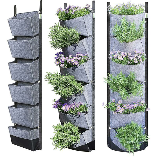 1pcs Vertical Wall Garden Planter With 6 Pockets (grey) Thsinde