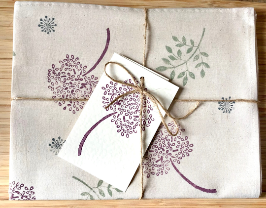 Seedhead & Leaf Tea Towel/ Organic Cotton/ Hand Printed/Housewarming Gift/ Birthday Gift