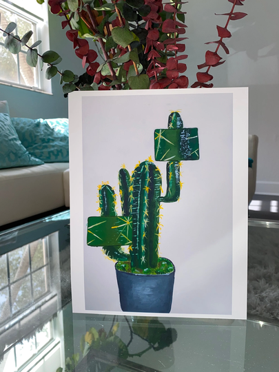 Vibrant Zoomed in Realistic Abstract Cactus Plant Acrylic Paint Art Print -11x8.5, 11x14, 16x20, -Tryingherbestco