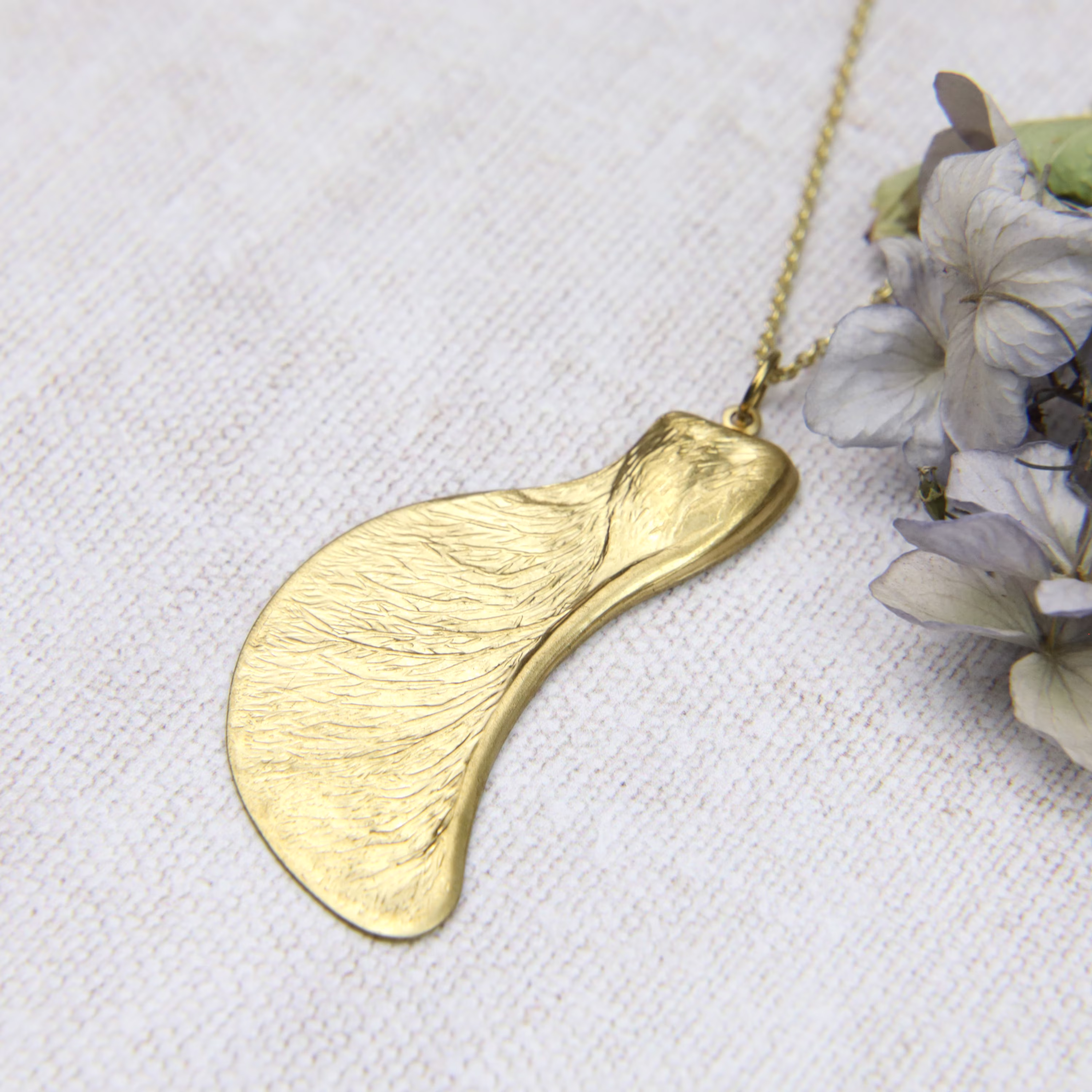 Sycamore Seed Necklace, Autumn Jewellery, Large Pod Pendant, Fall Golden Brass, Woodland Forest Necklace, Girl Gift