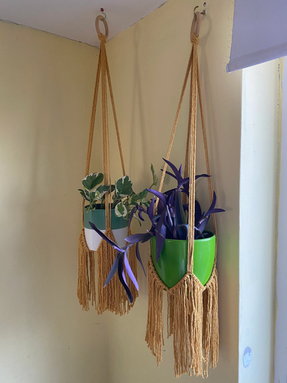 Yellow Fringed Plant Hanger, Boho Fringe, Indoor Pot Holder, Decor, Mustard Home Decor, Gift For Lover, Macrame Hanger