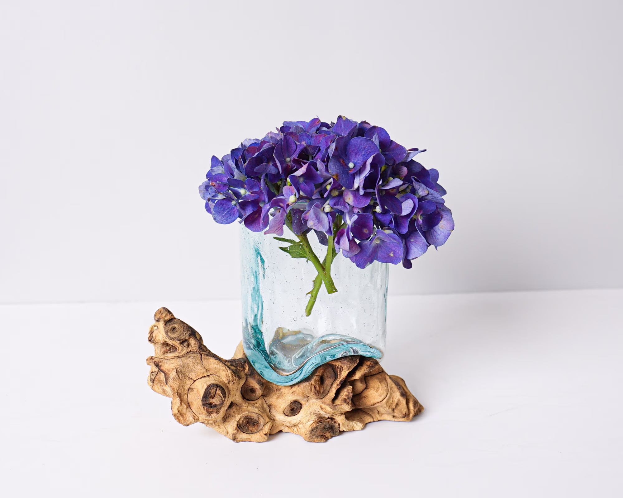 Blown Glass On Driftwood, Vase, Molten Glass, Terrarium, Hand Recycled Home Decor, Gift For Mom, Birthday