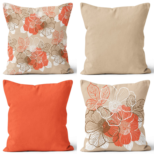Orange Floral Pillow Cover, Powder Summer Cushion Case, Decorative Throw Lumbar Bedding Home Decor, Farmhouse Style Case