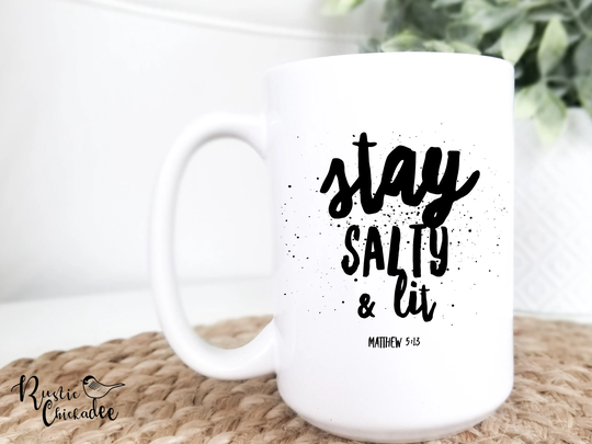 stay Salty & Lit Matthew 513 Salt Light Bible Verse Mug Christian Gifts Inspirational Gift