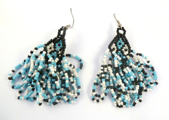 Vintage Large Boho Hand Woven Seed Bead Drop Earrings, 80S Jewellery