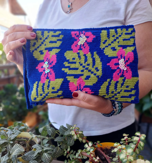 İndigo Blue Floral Wayuu Crochet Handbag, Make Up Purse | Crochet, Handmade