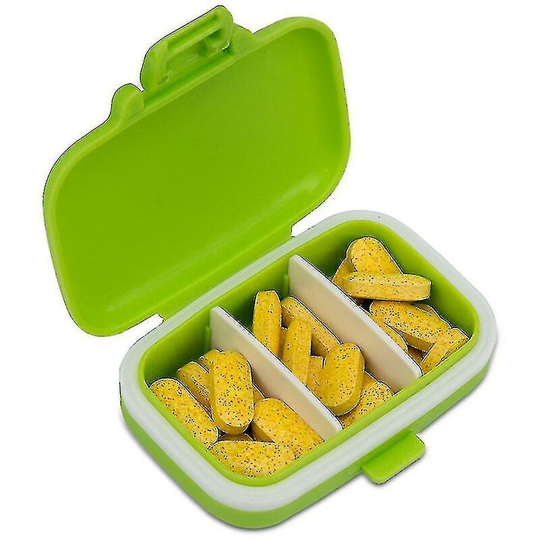 Portable small medicine box with 3 grids, pill box, pill storage box, pill container