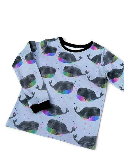 Organic Whale Tshirt, Rainbow Water Bubbles, Baby & Kids T-Shirts, Unisex Baby Clothes Made in The Uk, Monochrome Top