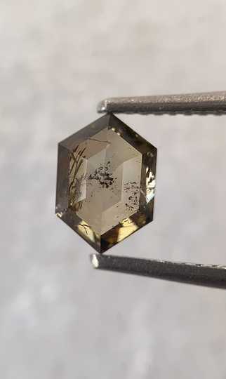 1.29Carat Weight/Salt & Pepper Hexagon Diamond Light Brown Colour Shape Ring Jewellery 7.78 X 5.44 Mm