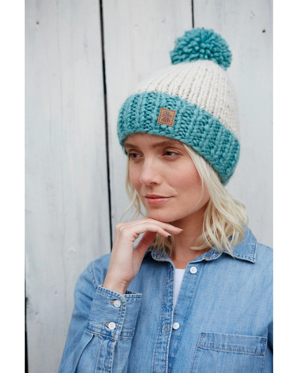 Women's Fair Trade Bobble Hat, Mint Or Powder Blue 100% Wool Winter Chunky Knit, Pastel Pom Pom, Trade, Thick Woolly, Cosy Warm