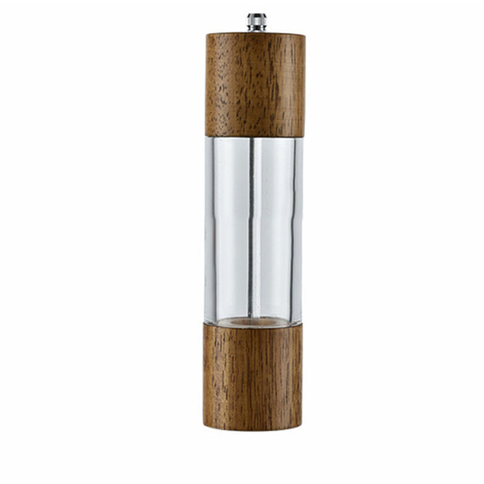 Pepper and Salt Grinder Set, Premium Acrylic & Wooden Manual Salt and Pepper Mills, with Visible Window 8 inch bubble bag packaging