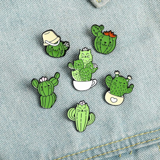 Cat Cactus Plant Enamel Pins/Cute Lapel Pin Herb Lover Funny Badges Punk