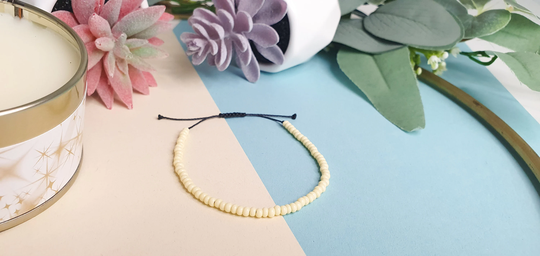Pastel Yellow Seed Beed Waxed Cord Bracelet Kawaii Bead Aesthetic Goth