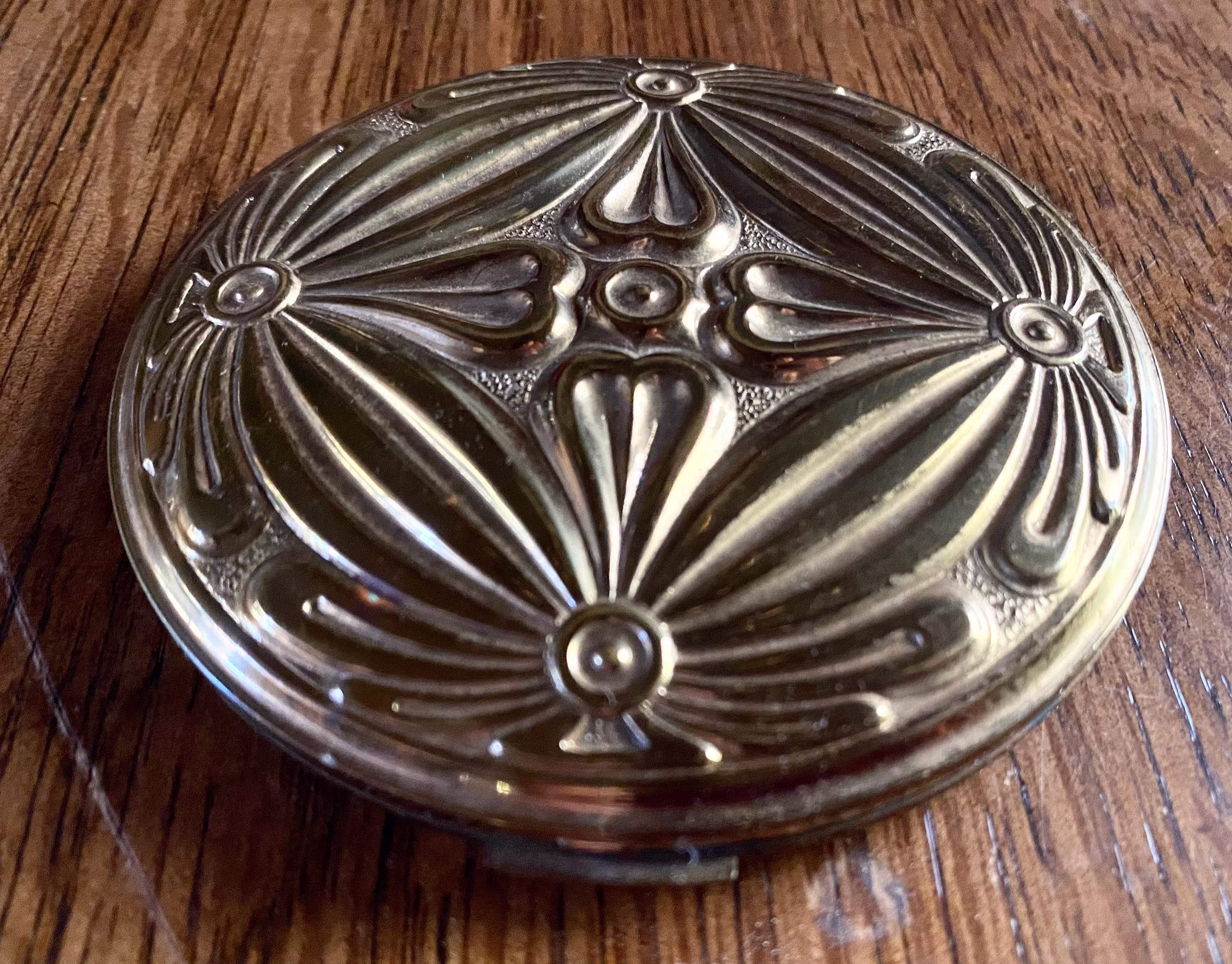Art Deco Powder Makeup Compact Solid Brass Volupte' Circa 1940S
