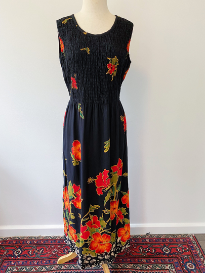 Vintage 80S 90S Black Floral Sundress, R&k Originals