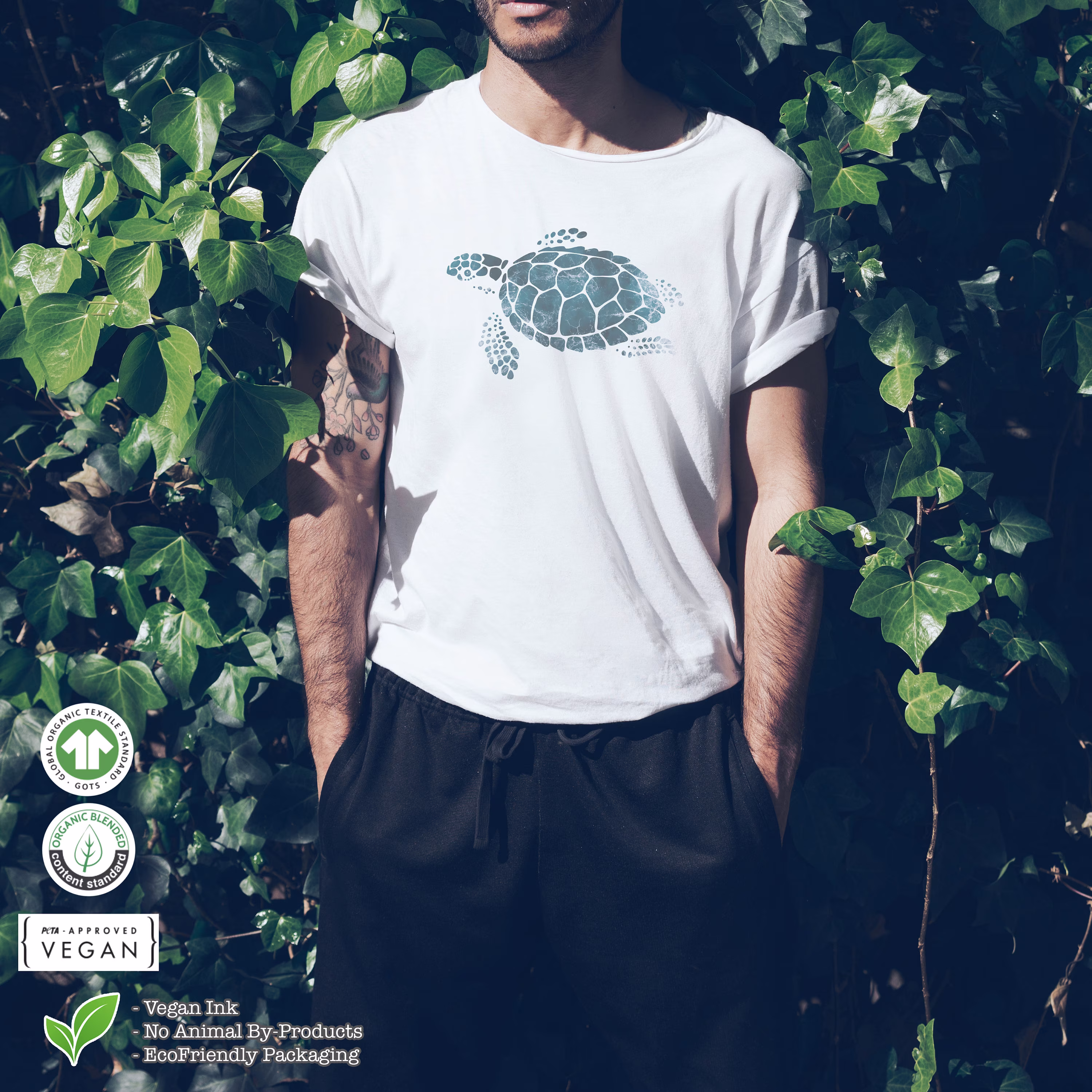 Turtle Ocean Spray Vegan Organic Cotton Men's White T-Shirt