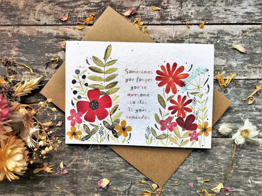 Plantable Seed Paper Greeting Cards, You're Awesome Card , Watercolour Flower Card, Birthday Cards, Positive Vibes Inspirational