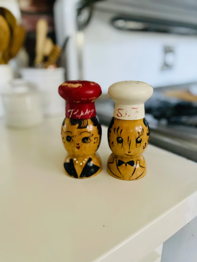 Mid Century Vintage Wooden Salt & Pepper Shakers - Japan/Chefs Antique
