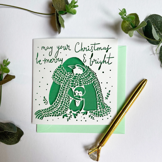 Penguin Family Christmas Card, Card For Parent, Pack, Handmade Noel Mum, Dad
