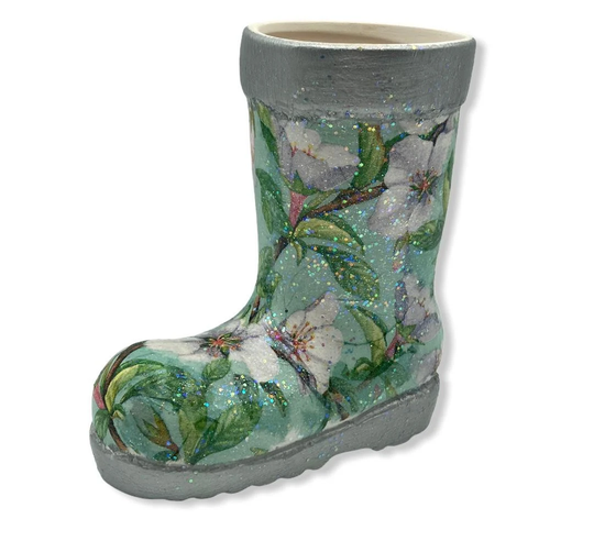 Floral Wellie Boot Mini Planter For Home Or Garden, Decor Wellington, Unique Easter Present, Ceramic Plant Pot