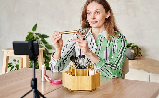 Bamboo Rotating Organizer - Art Supply Holder With 7 Sections, Storage Organization For Pens, Pencils & Markers, Gift Her Christmas