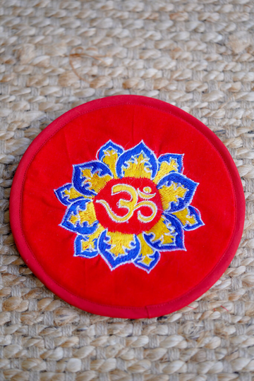 Seasonal Sale -Om Mat For Singing Bowl Or Any Meditational Purpose - Round Shape & Red Color
