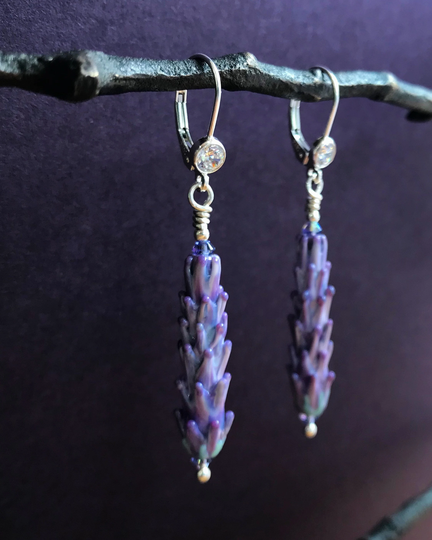 Lavender Dangle Earrings Glass With Cubic Zirconia Ear Wires