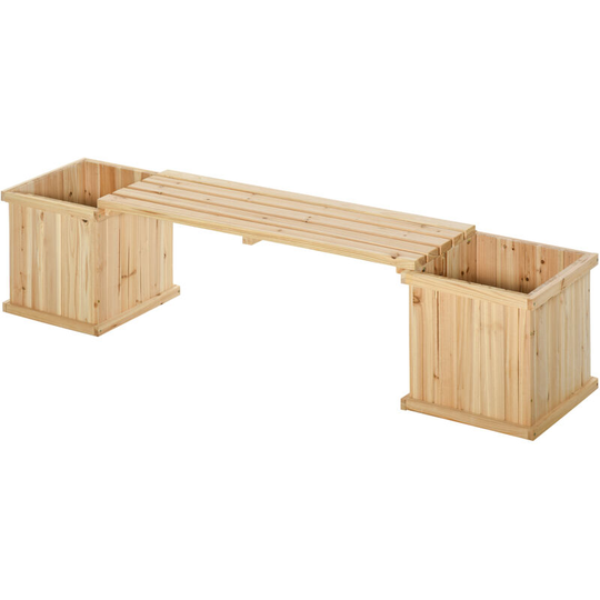 Wooden Garden Planter & Bench Combination Garden Raised Bed Natural - Natural - Outsunny