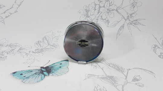 Art Deco Powder Compact With Raised Black Enamel & Marcasite Decoration, Small Vintage Silver Tone Mirror