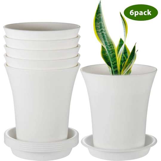 Flower Pot, 5.3 Inch Succulent Planter, Herb Planter with Drainage Hole and Tray, Pack of 6, Plants not Included