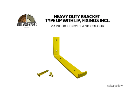 Colza Yellow Powder Coated Heavy Duty Shelf Bracket, Style Up With Lip, Screws Included, Metal Shelving Hardware, Solid Brick Masonry Wall
