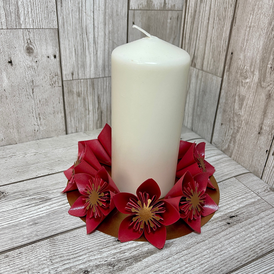 Paper Flower Red Kusadama Candle Centrepiece, Table Decoration, Christmas, Holiday, Seasons Greetings