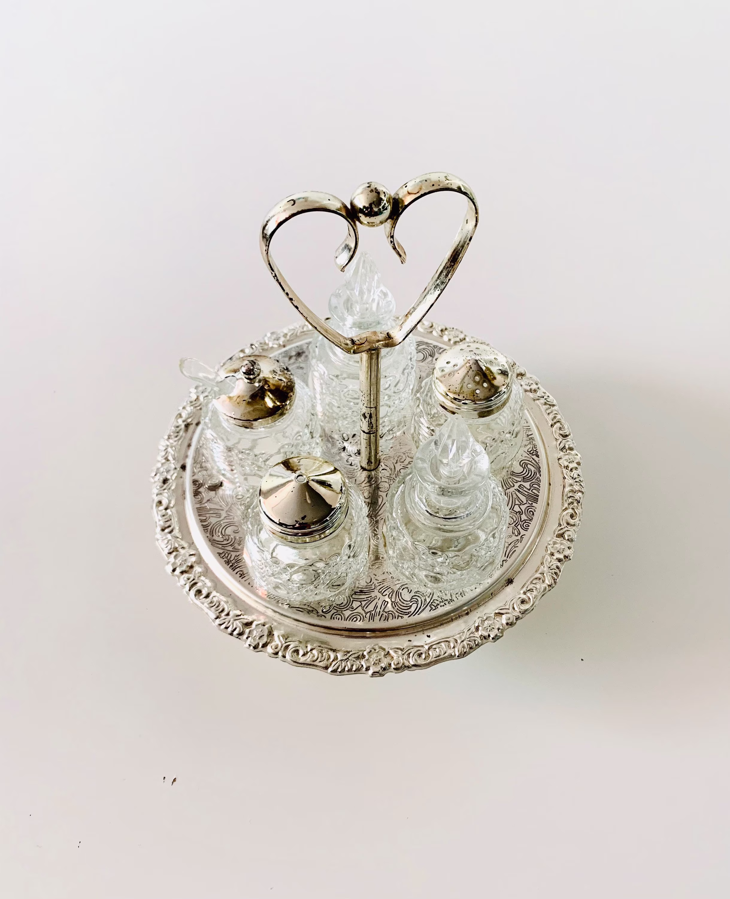 Vintage Salt, Pepper Shakers & Condiment Pots With Tray