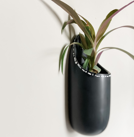 Hand-Painted Black Ceramic Wall Planter