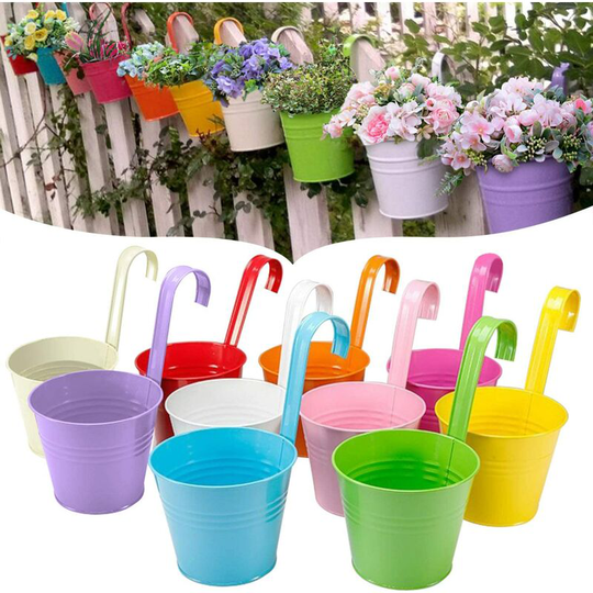 Sun Flowergb - 10 Pcs Metal Iron Hanging Flower Pots, Planters Balcony Metal Flower Racks, Detachable Hook (Multicolor (3.9'')