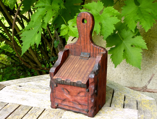Gorgeous French Vintage Handmade Dark Wood Salt Storage Box - Rustic Farmhouse Kitchen Primitive