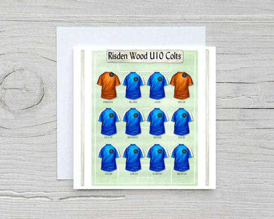 Football Team Coach Thank You Card, End Of Season Gift, Personalised Soccer Team, Football Shirts Blank Card With Envelope