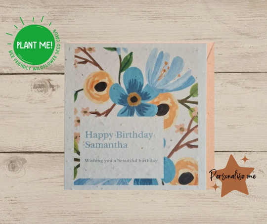 Personalised Happy Birthday Card | Seeded Wildflower Plantable Seed Greetings With Flowers Eco Bee Friendly