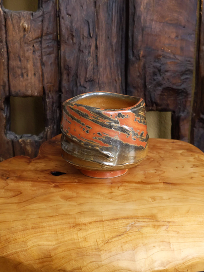 Handmade Textured Ceramic Tea Bowl - Wabi-Sabi Matcha Yunomi Shino Chawan Slip Decoration One-Of-A-Kind Artwork Coffee Cup Unique Gift