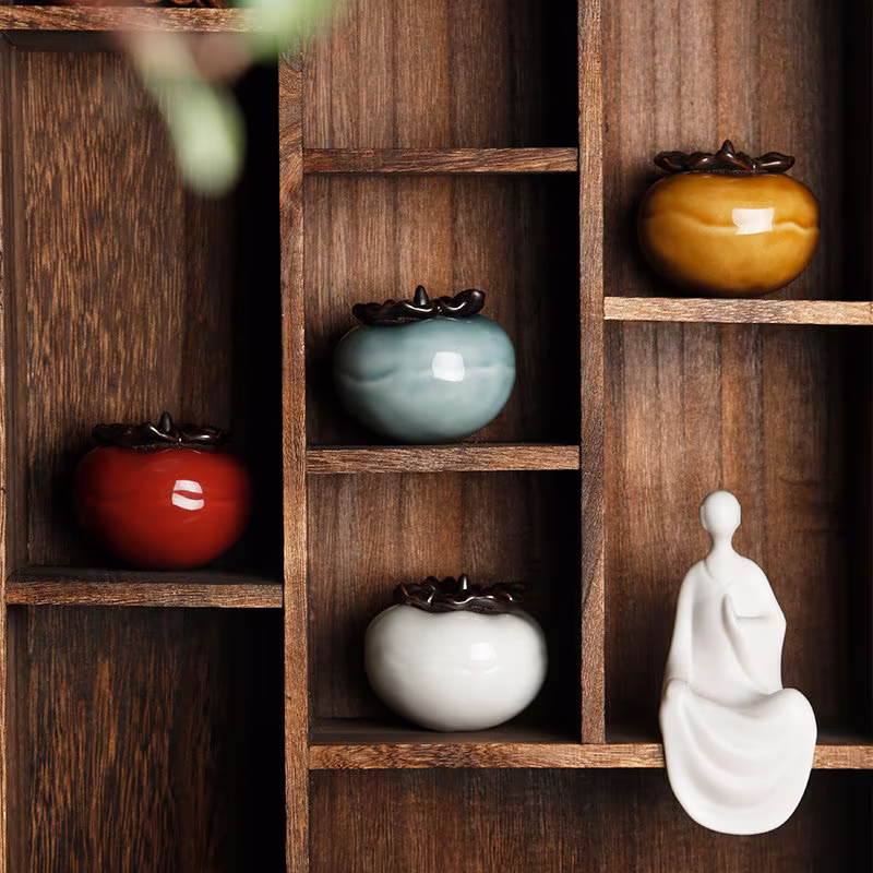 Color Glazed Ceramic Persimmon Loose Tea Leaf Storage Jar/Herbal Pot/Jar/Decoration Kitchen Container